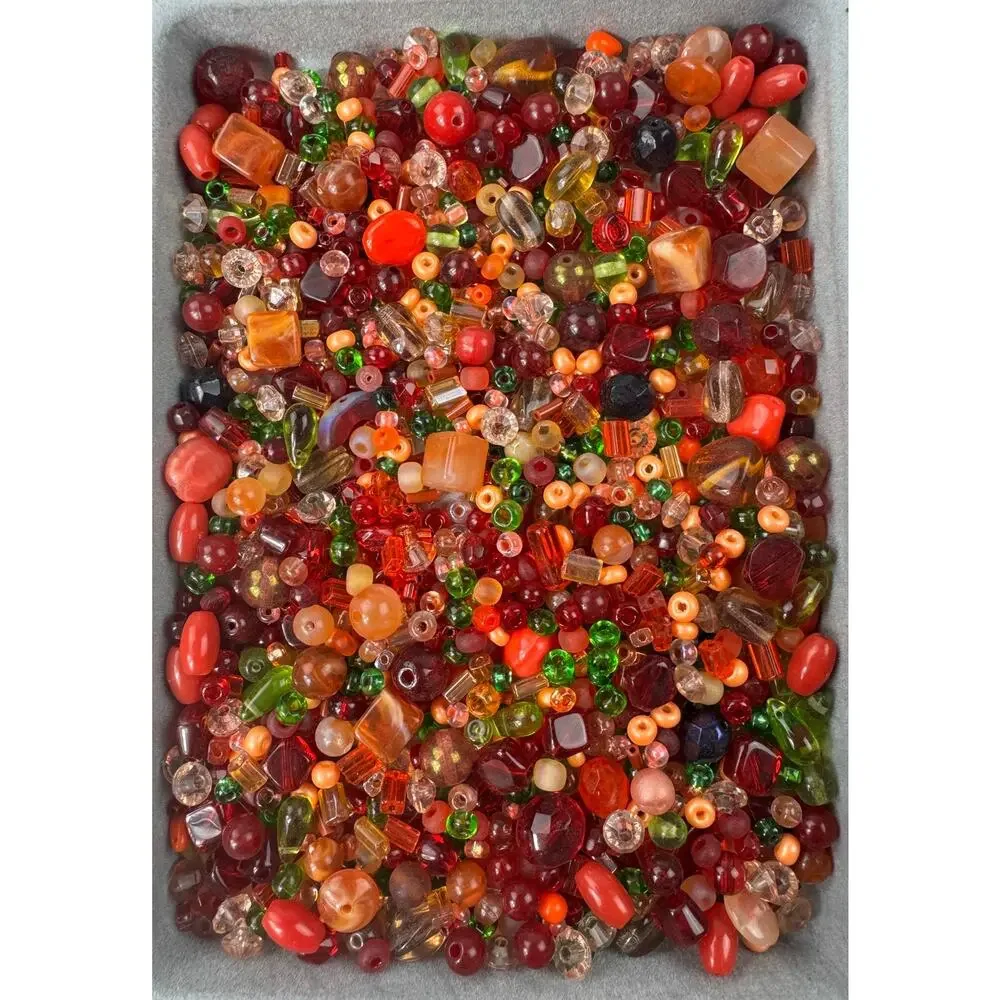 Assorted Red Acrylic, Wood and Glass Beads Variety of Shades Shapes and Sizes
